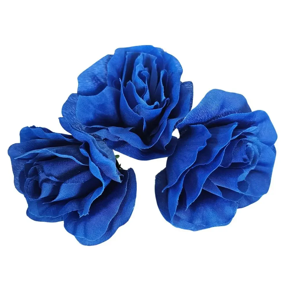 38 Royal Cobalt Blue Artificial Silk Rose Flower Heads 4in Wedding Craft Wreath